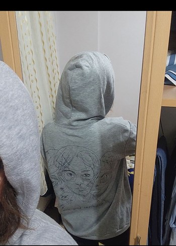 Gri Kapüşonlu Salaş Kadın Sweatshirt - Görsel 2