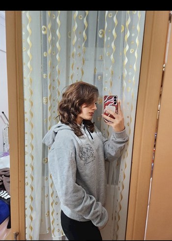 Gri Kapüşonlu Salaş Kadın Sweatshirt - Görsel 5