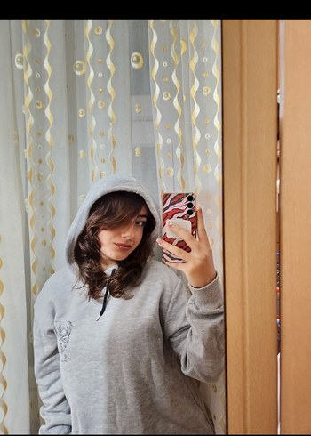 Gri Kapüşonlu Salaş Kadın Sweatshirt - Görsel 4