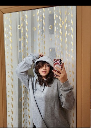 Gri Kapüşonlu Salaş Kadın Sweatshirt - Görsel 3