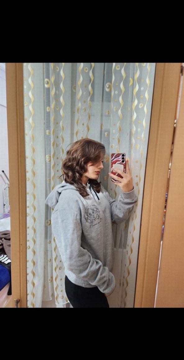 Gri Kapüşonlu Salaş Kadın Sweatshirt - Görsel 5