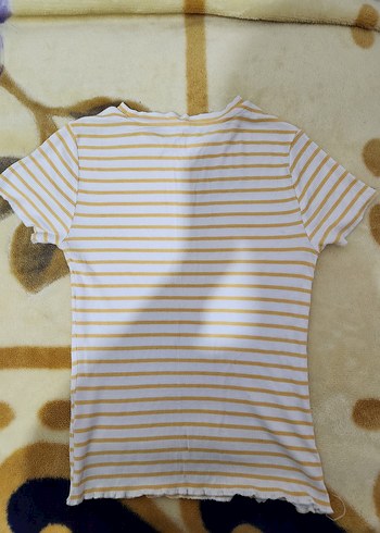 sarı Çizgili Kısa Kollu Kadın Tişört - Görsel 3