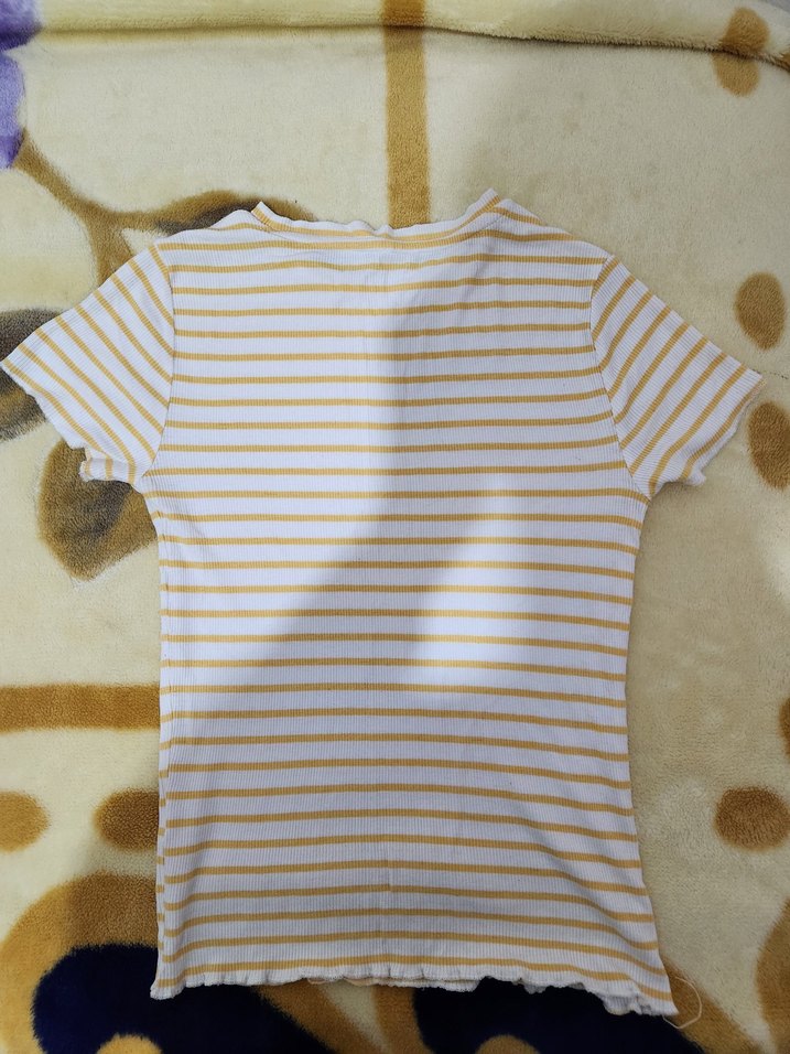 sarı Çizgili Kısa Kollu Kadın Tişört - Görsel 3