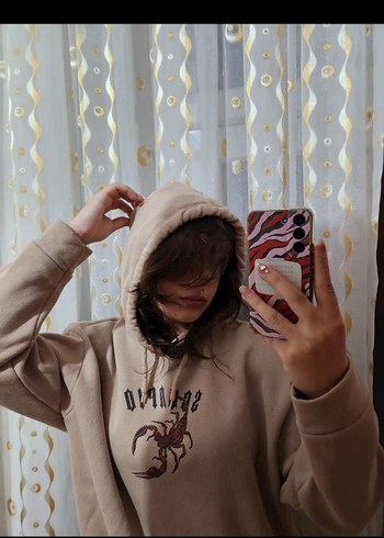 Kapüşonlu Kadın Sweatshirt Camel Renk - Görsel 5