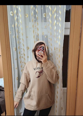 Kapüşonlu Kadın Sweatshirt Camel Renk - Görsel 4