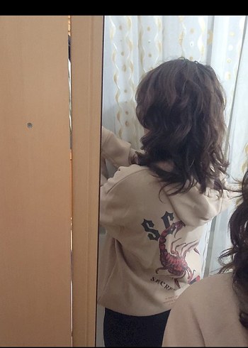 Kapüşonlu Kadın Sweatshirt Camel Renk - Görsel 2