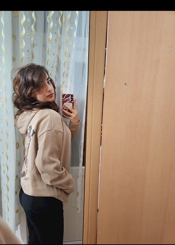 Kapüşonlu Kadın Sweatshirt Camel Renk - Görsel 3