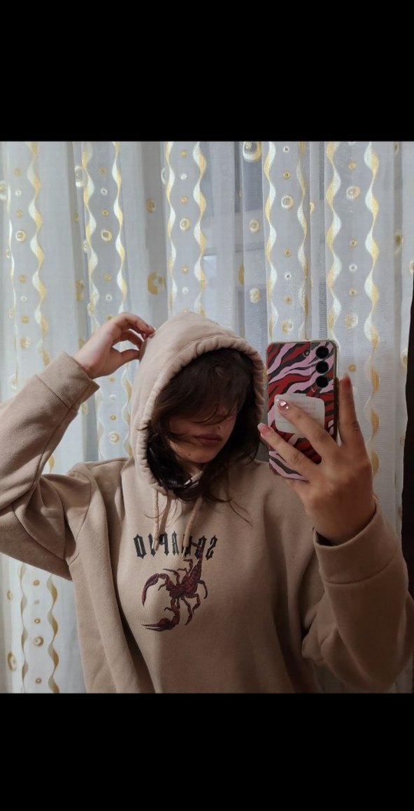 Kapüşonlu Kadın Sweatshirt Camel Renk - Görsel 5