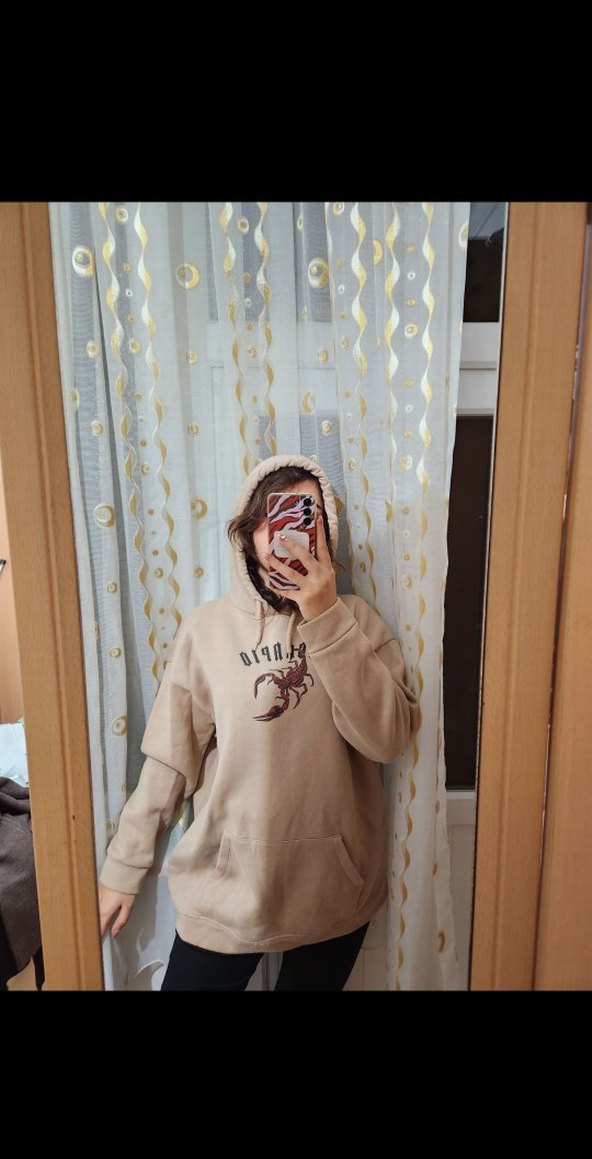 Kapüşonlu Kadın Sweatshirt Camel Renk - Görsel 4