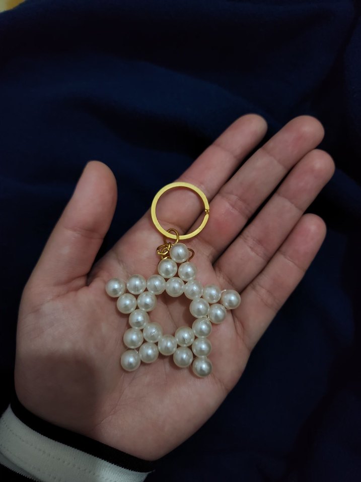 Boncuklu Beyaz Yıldız Anahtarlık - Görsel 2