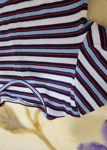 Çizgili Lacivert Kadın Tişört - Görsel 4