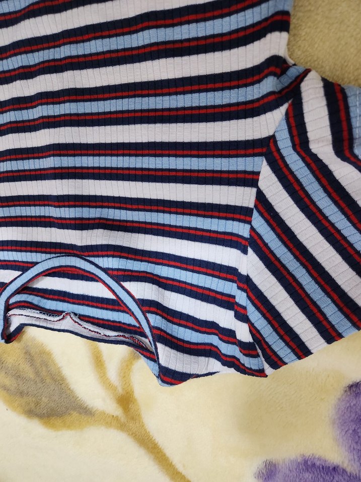 Çizgili Lacivert Kadın Tişört - Görsel 4