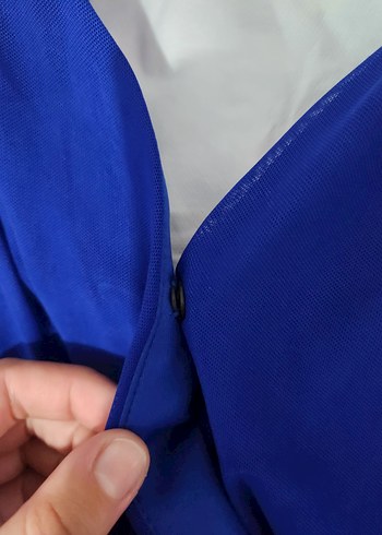 Mavi V Yaka Uzun Abiye Elbise - Görsel 5