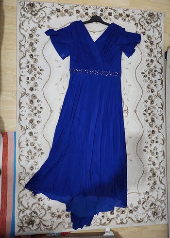 Mavi V Yaka Uzun Abiye Elbise - Görsel 10