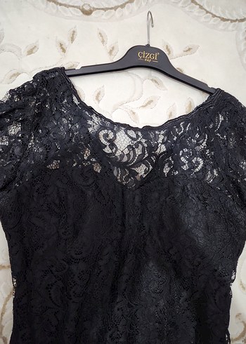 Dantelli Siyah Elbise - Görsel 13