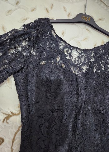 Dantelli Siyah Elbise - Görsel 12