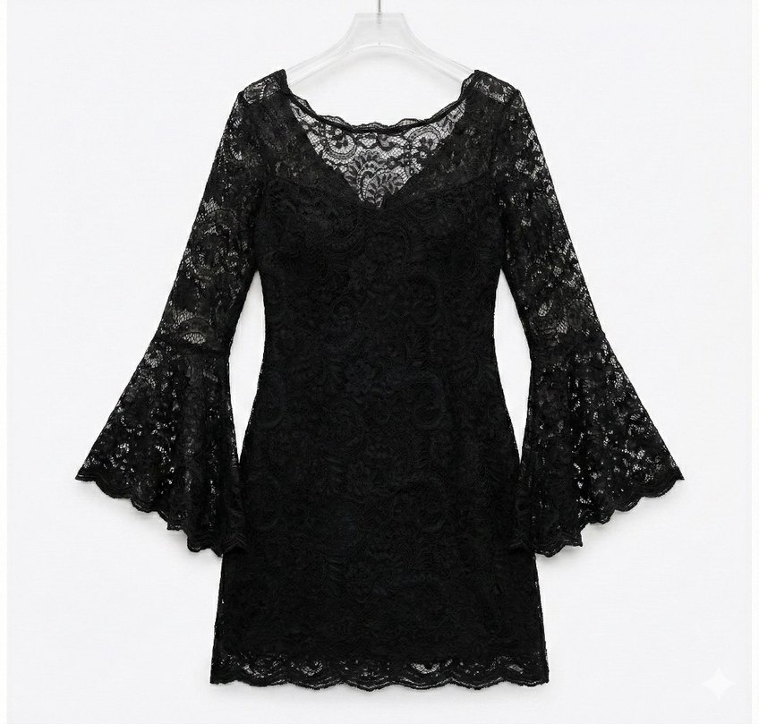 Dantelli Siyah Elbise - Görsel 4