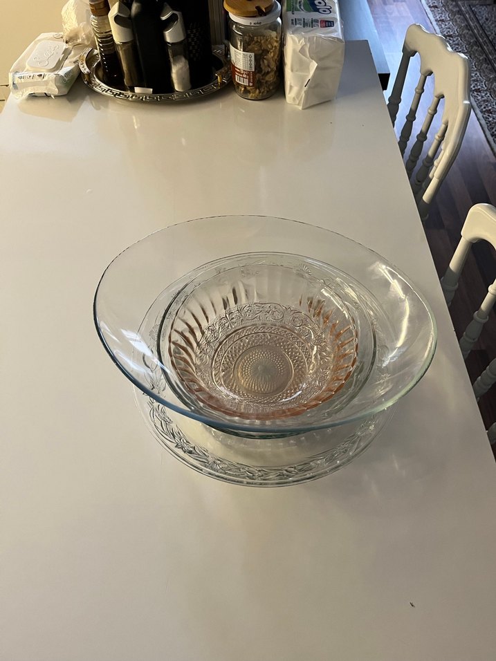 Vintage Beyaz Cam Tabak ve Kaseler - Görsel 3