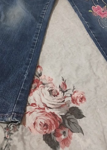 Koton Renkli Nakışlı Kız Denim Pantolon