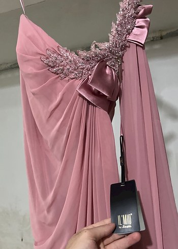 Ilmio Pembe Drapeli Uzun Abiye Elbise