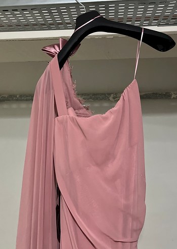 Pembe Drapeli Uzun Abiye Elbise - Görsel 6