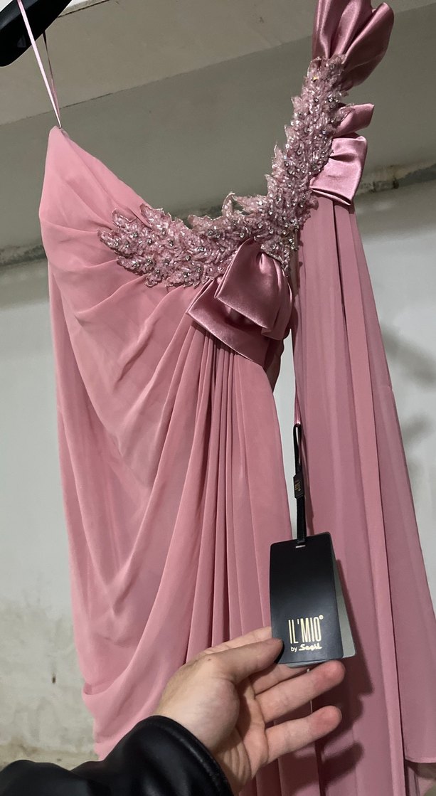 Pembe Drapeli Uzun Abiye Elbise - Görsel 3