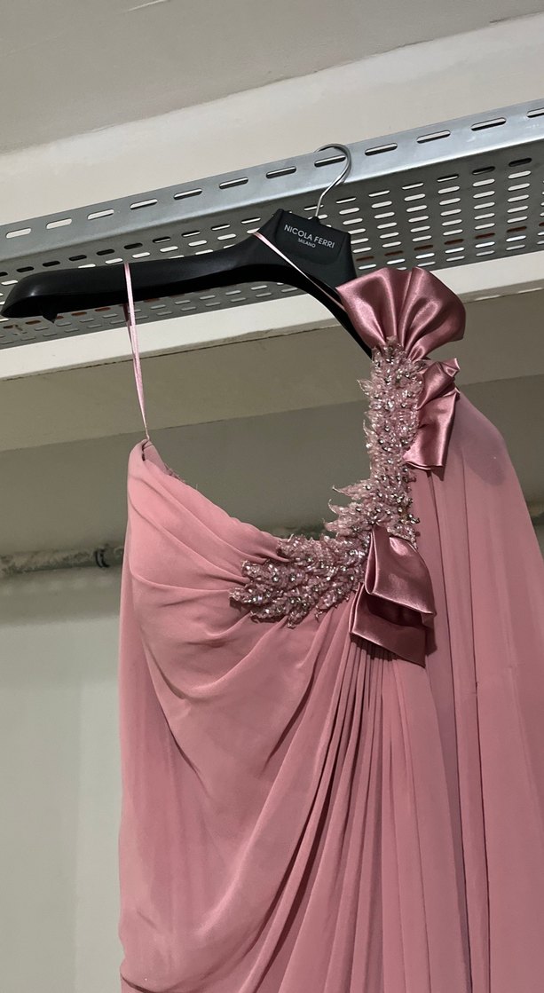 Pembe Drapeli Uzun Abiye Elbise - Görsel 5