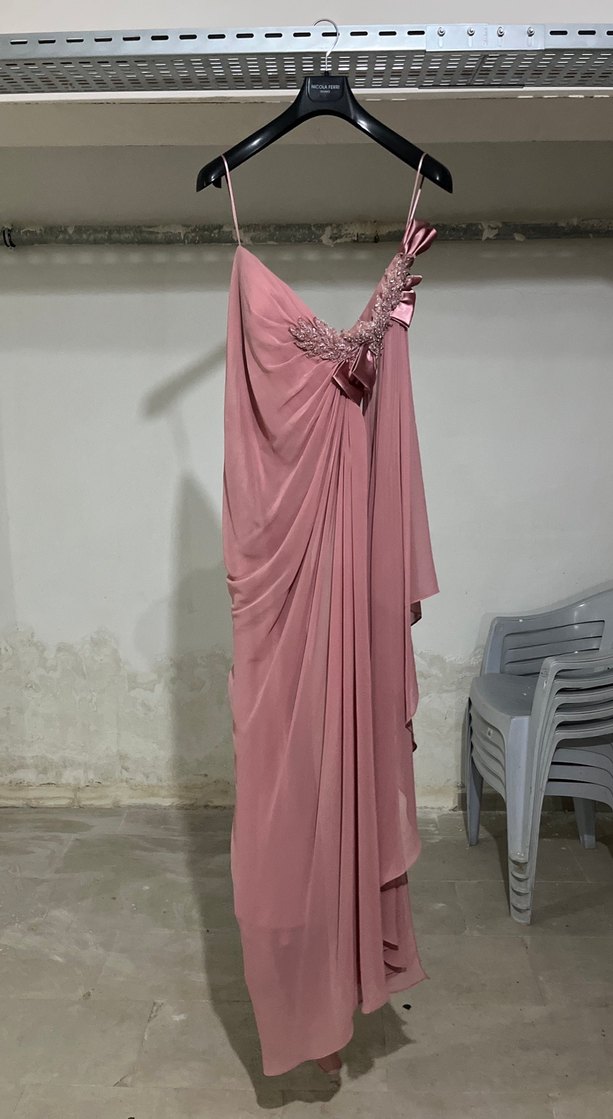 Pembe Drapeli Uzun Abiye Elbise - Görsel 2