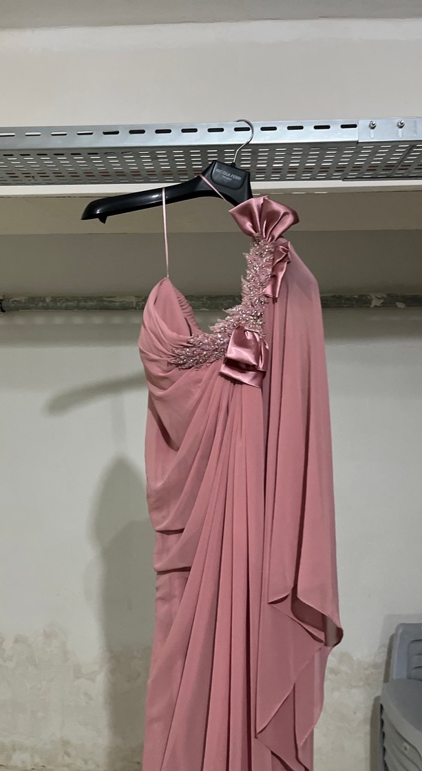 Pembe Drapeli Uzun Abiye Elbise - Görsel 4