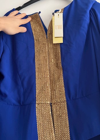 Mavi Uzun Kollu Drapeli Kadın Abiye - Görsel 10