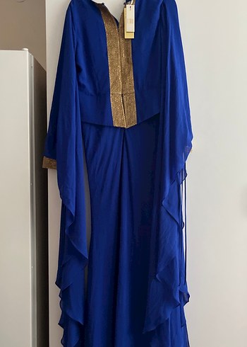 Mavi Uzun Kollu Drapeli Kadın Abiye - Görsel 8