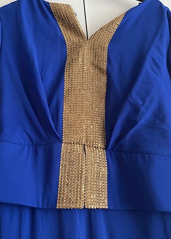 Mavi Uzun Kollu Drapeli Kadın Abiye - Görsel 7