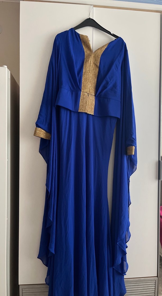 Mavi Uzun Kollu Drapeli Kadın Abiye - Görsel 5