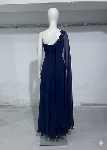 Lacivert Straplez Drapeli Uzun Abiye Elbise - Görsel 6