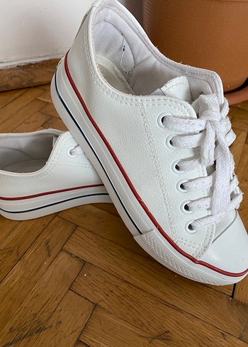 Beyaz Convers Platform Topuklu Bağcıklı Kadın Spor Ayakkabı - Görsel 2