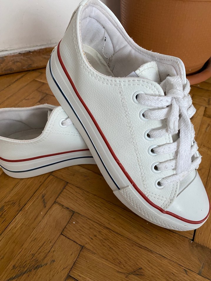 Beyaz Convers Platform Topuklu Bağcıklı Kadın Spor Ayakkabı - Görsel 2