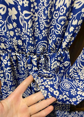 Mavi Bohem Uzun Kollu Uzun Elbise - Görsel 4