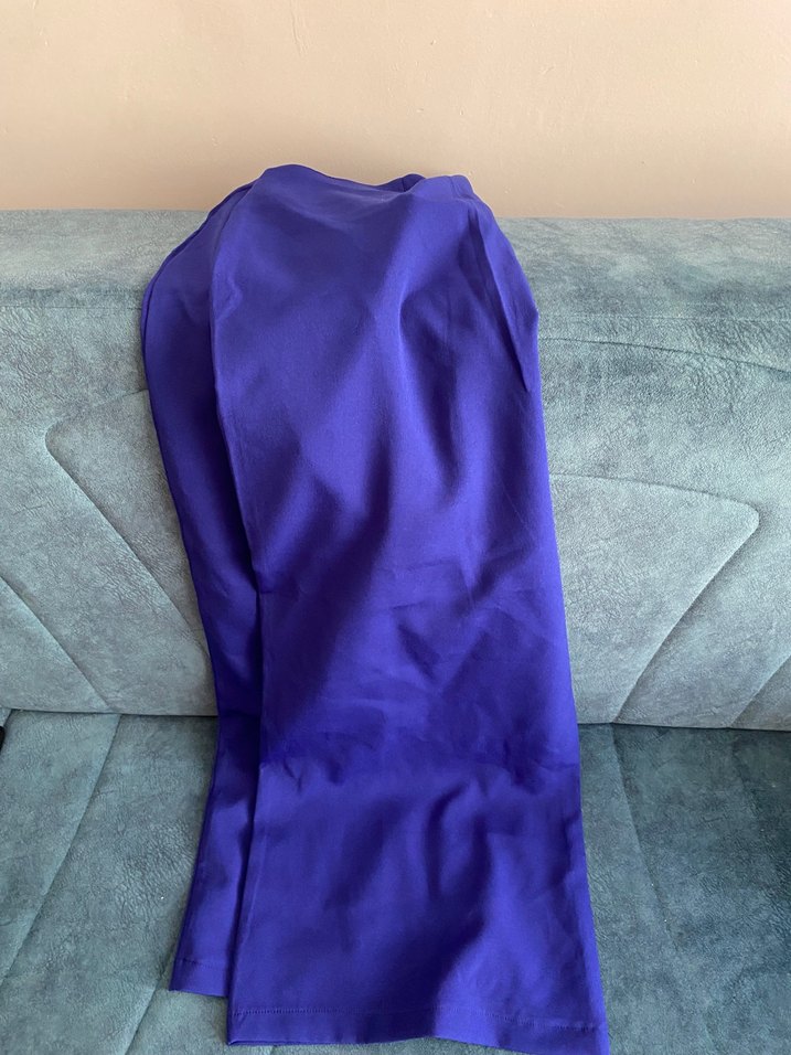 Fermuarlı Parlak Mavi Kadın Kumaş Pantolon - Görsel 3