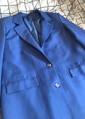 Düğmeli Mavi Kadın Blazer Ceket - Görsel 2