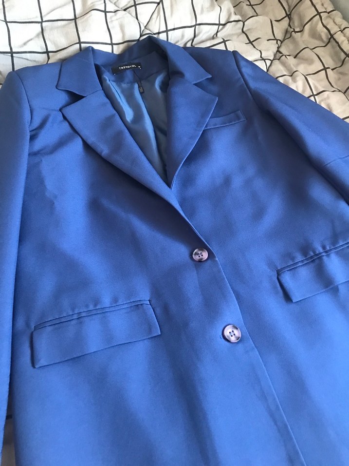 Düğmeli Mavi Kadın Blazer Ceket - Görsel 2