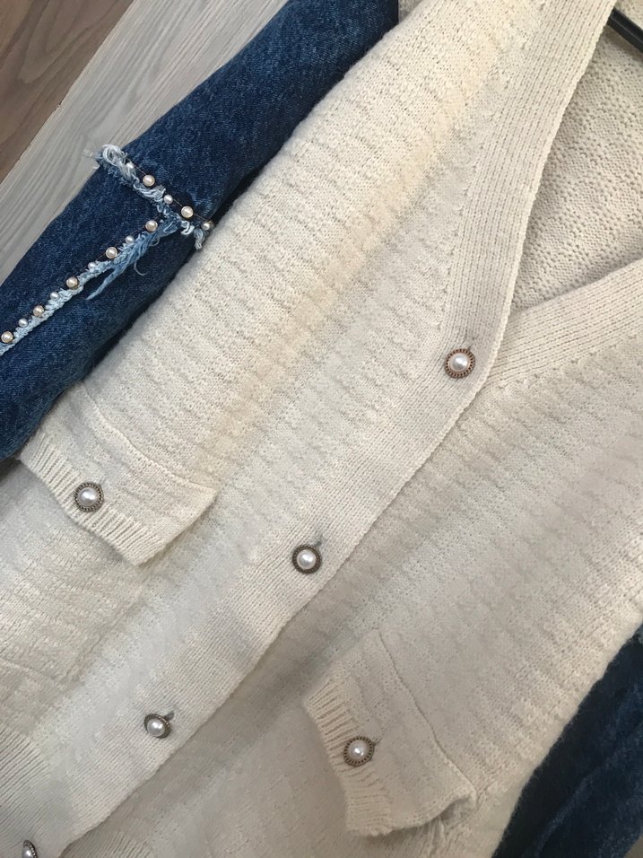 Denim Kollu Beyaz Bohem Kadın Hırka - Görsel 4