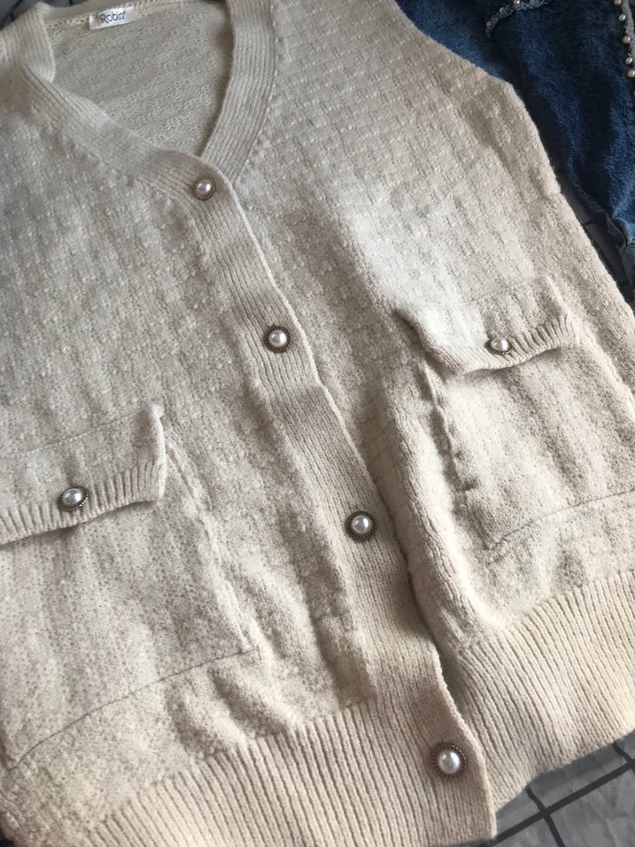 Denim Kollu Beyaz Bohem Kadın Hırka - Görsel 3