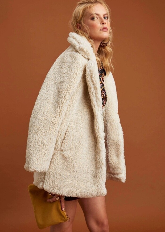 Krem kürk kaban - Görsel 2