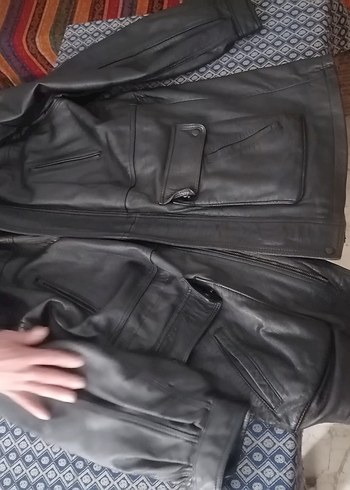 Siyah Deri Biker Ceket Uzun Kesim - Görsel 2