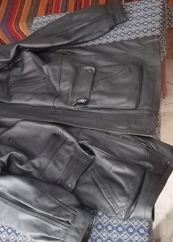 Siyah Deri Biker Ceket Uzun Kesim - Görsel 3