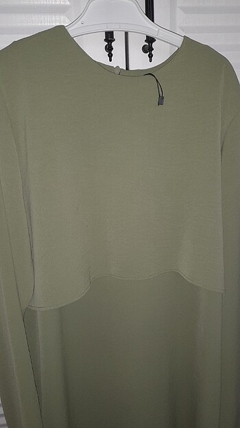38 Beden Haki rengi sıfır etiketli tunik krep kumaş 