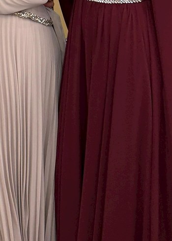 Bordo İşlemeli Uzun Abiye Elbise - Görsel 2