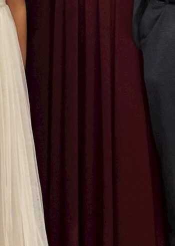 Bordo İşlemeli Uzun Abiye Elbise - Görsel 4