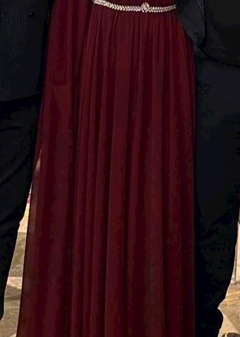 Bordo İşlemeli Uzun Abiye Elbise - Görsel 3