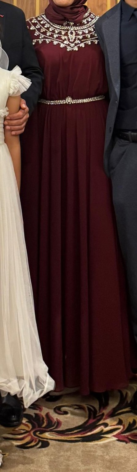 Bordo Drapeli Uzun Abiye Elbise - Görsel 4